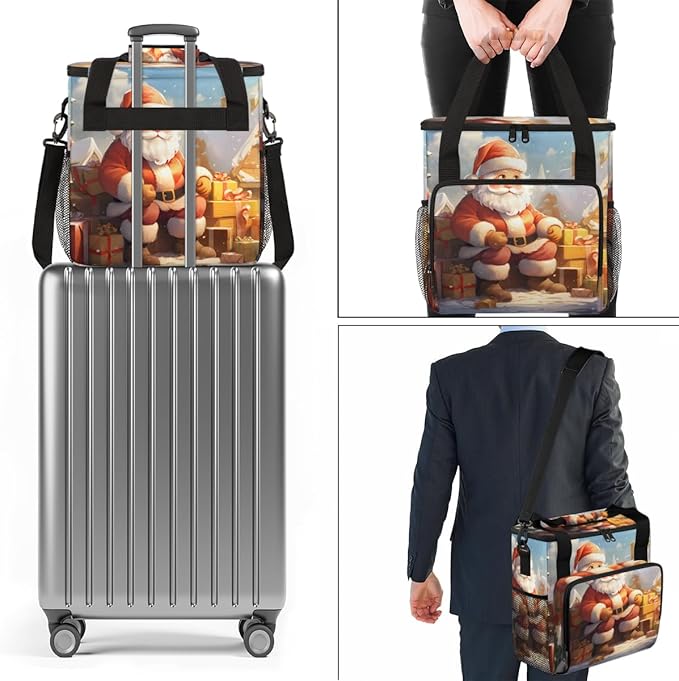 Colorful Santa Claus Coffee Maker Carrying Bag Magical Santa Claus Travel Storage Bag Compatible with K-Mini or K-Mini Plus Single Serve Coffee Brewer Carrying Case with Pockets &amp Shoulder Strap