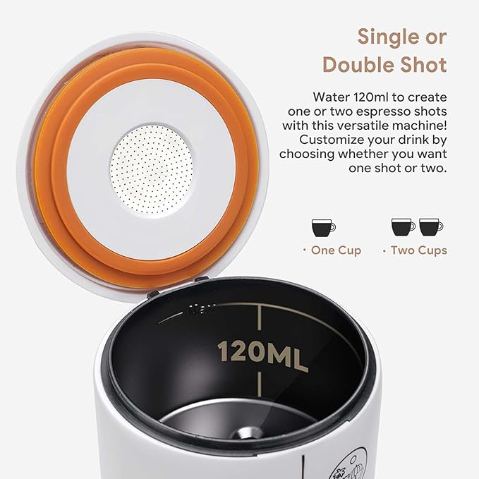 Portable Coffee Maker Self Heating Electric Machine 17Bar Pressure for Travel Camping Office With Coffee Powder &amp Capsules Compartment Especially for RV Hiking (White)