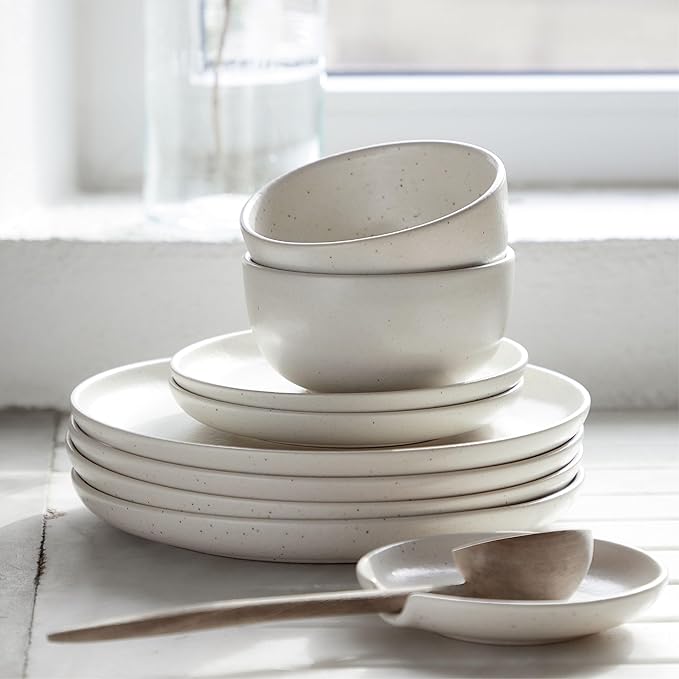 Casafina Ceramic Stoneware 12-Piece Place Setting Service for 4 Pacifica Collection Vanilla | Microwave &amp Dishwasher Safe Dinnerware Set | Food Safe Glazing | Restaurant Quality Tableware