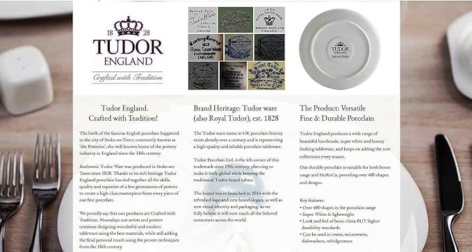 Tudor Royal 12-Piece Round Porcelain Dinnerware Set Service for 6 RosemarySummer Flowers Plates Bowls Dishes Glossy Premium Quality Dish Set Unique Pattern