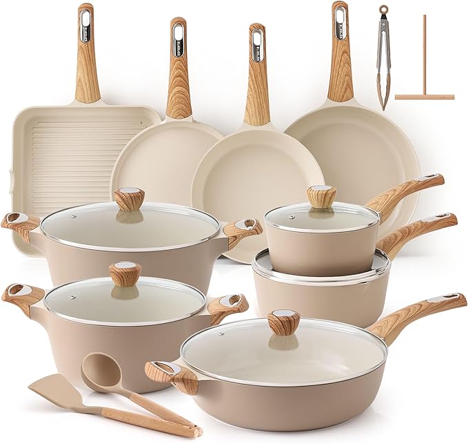SENSARTE Ceramic Cookware Sets Pots and Pans Set Non stick Non toxic Healthy Induction Cookware 26 Pcs Nonstick Kitchen Cooking Set w/Frying Pans Set Saucepans Set