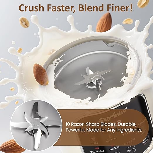 60oz Nut Milk Maker Machine: 8 in 1 Soy Milk Maker with Delay Start/Keep Warm/Self Clean Food Processor for Soy/Nut/Oat Milk Juice Milkshake Rice Paste and Boil Water Kitchen Blender