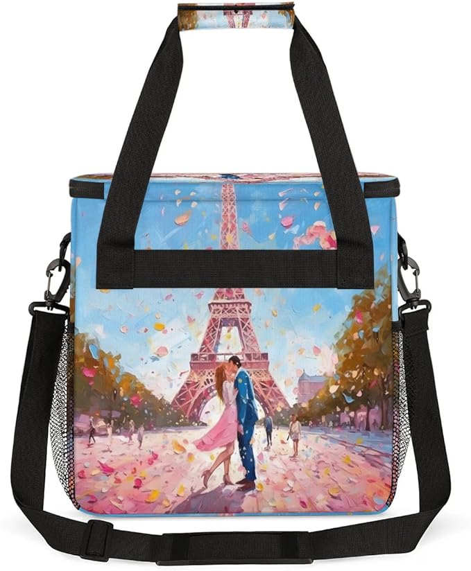 Eiffel Tower Couple Coffee Maker Travel Bag for K-Mini or K-Mini Plus Single Serve Coffee Brewer Portable Storage Tote Case for Tarvel