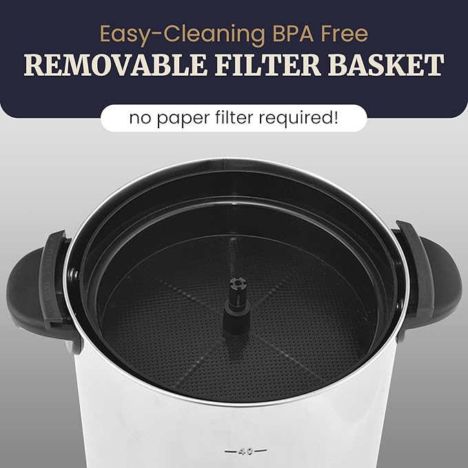 Elite Gourmet CCM040X 40 Cup Electric Hot Water Coffee Brewer Urn Removable Filter For Easy Cleanup Two Way Dispenser with Cool-Touch Handles Stainless Steel