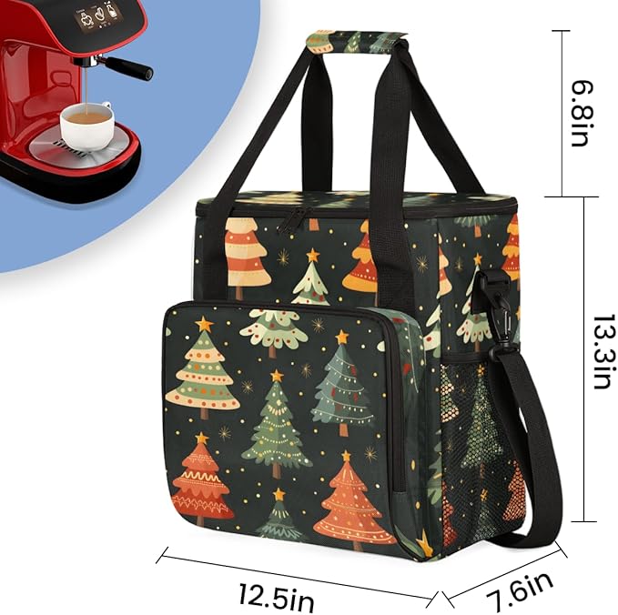 Christmas Festivals Coffee Maker Carrying Bag Magic Tree Travel Storage Bag Compatible with K-Mini or K-Mini Plus Single Serve Coffee Brewer Carrying Case with Multiple Pockets &amp Shoulder Strap