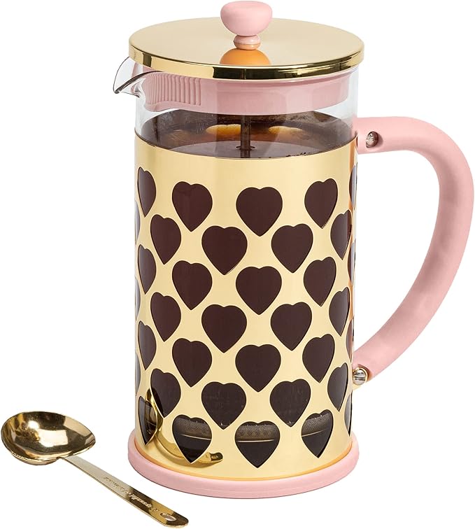Paris Hilton French Press Coffee Maker With Heart Shaped Measuring Scoop 2-Piece Set 8-Cup or 34-Ounce Pink