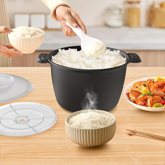 Professional Large Micro Cookware 3 Quart Microwave Rice Cooker Microwave Steamer for Vegetables Safe as Mixing and Serving Bowls Food Storage Container Cooker for Microwave- BPA Free Dishwasher