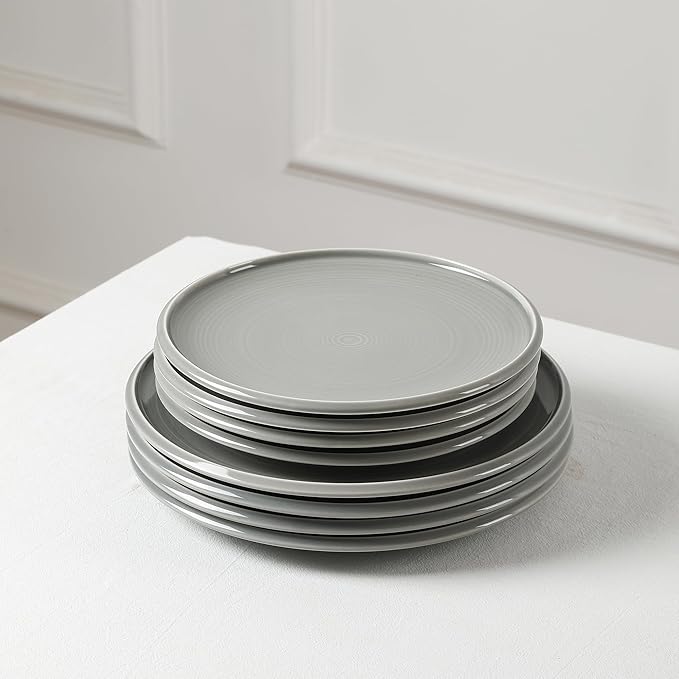 Earth &amp Clay Harmony 24-Piece Dinnerware Set Stoneware Plates and Bowls Set Includes Dinner and Salad Plates Cereal Bowls Dishwasher and Microwave Safe Dishes for 8 Grey