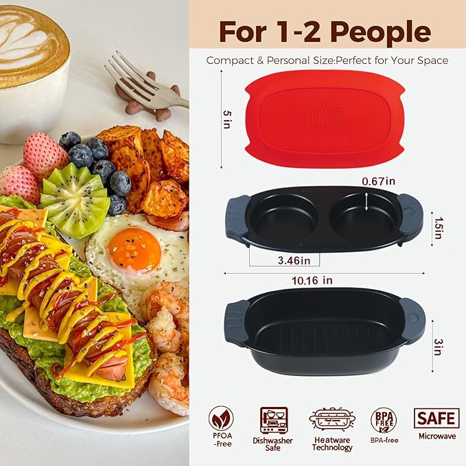 Quick-Heat Microwave Egg Cooker and 33 OZ Microwave Grill Combo | 2-Piece Breakfast Maker Set for Grilling Frying Crisping Meat Bacon Pancakes &amp Veggies | Dishwasher Safe &amp Non-Stick for K