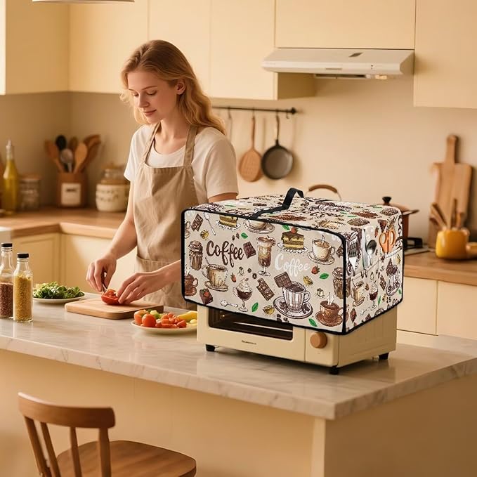 Toaster Oven Heat-Resistant Modern Toaster Oven Heavy Duty Dust-proof Microwave Cover with Storage Side Pockets Protects from Appliances Spills Stain Coffee Dessert