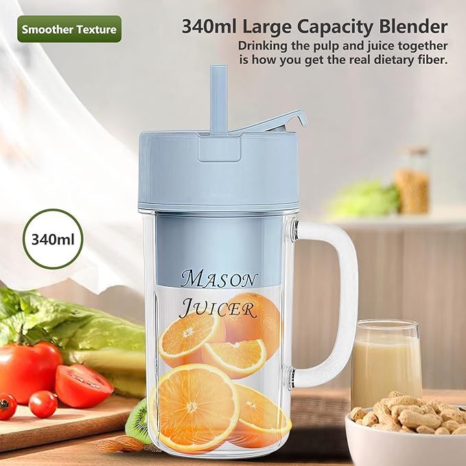 Personal Portable Blender for Fruits USB Rechargeable Smoothie Maker with Stainless Steel Blades Compact Shake Blender for Travel Gym Home (Green)