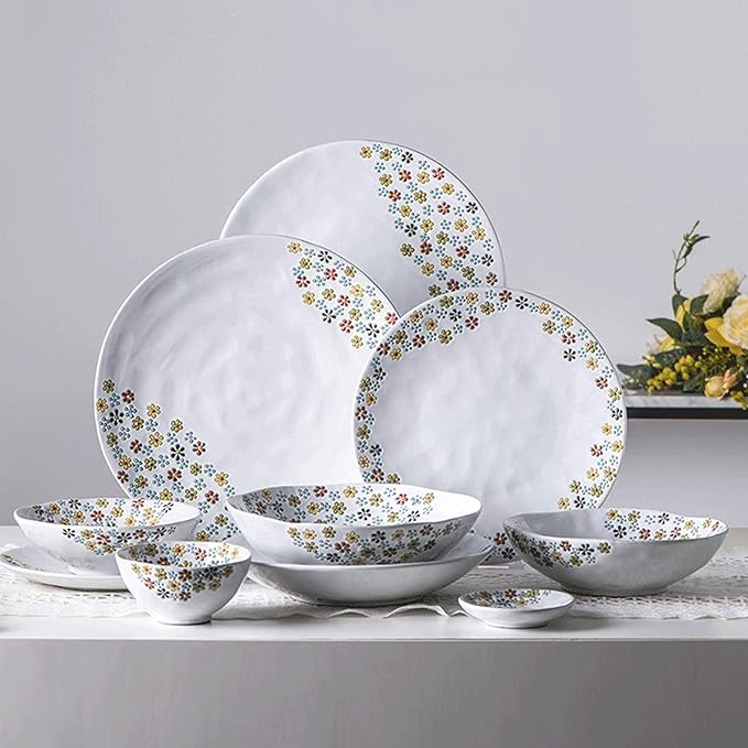 Stylish Dinner PlatesCeramics Dinner Sets 22 Pieces Floral Pattern Porcelain Dinnerware Set | Relief Cereal Bowl and Steak Plate for Wedding Housewarming Gift