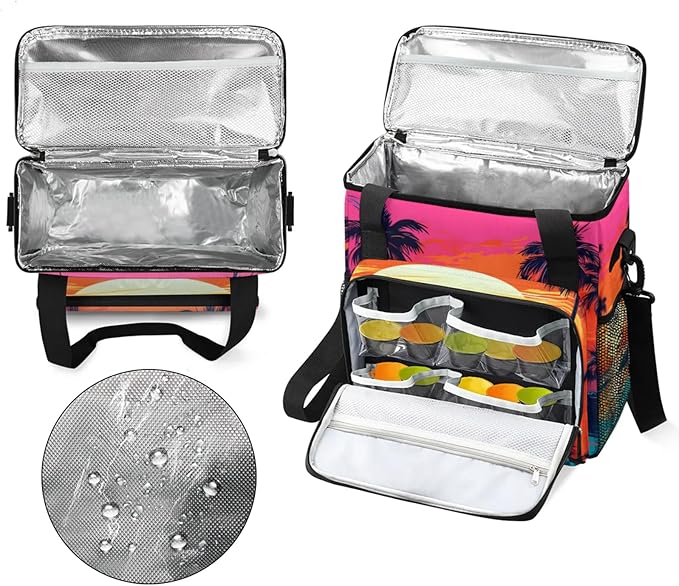 Coconut Tree Sunset Coffee Maker Travel Bag for Keurig K-Mini/K-Mini Plus Insulated Waterproof Tote with Pockets for K-Cup Portable Single-Serve Brewer Case