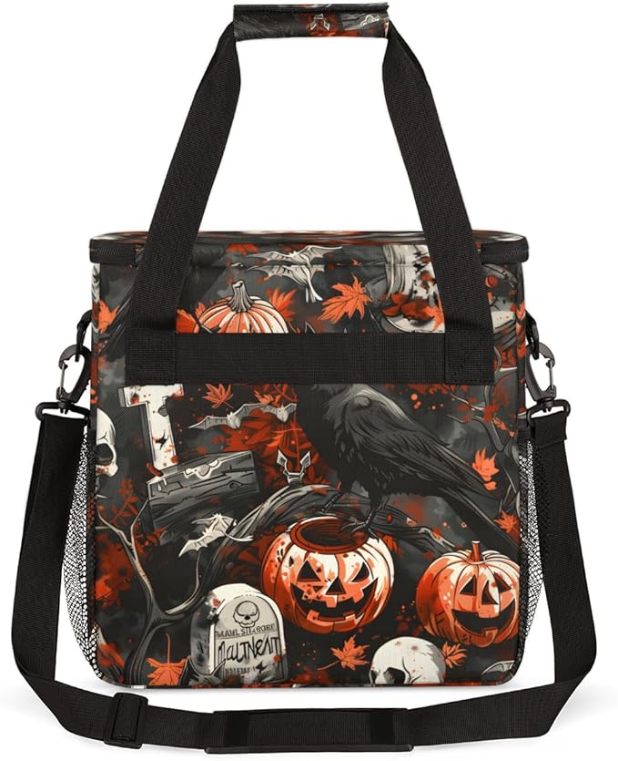 Halloween Crow Coffee Maker Carrying Bag Portable Travel Storage Tote Bag Compatible with K-Mini or K-Mini Plus Single Serve Coffee Brewer Carrying Case with Multiple Pockets &amp Shoulder Strap