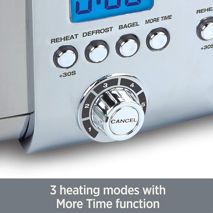 All-Clad Electric Stainless Steel Toaster 4-Slice LED Display Removable Crumb Tray Internal Cord Storage 6 Browning Levels Wide and Self-Centering Slots Waffles Bagels Bread Silver
