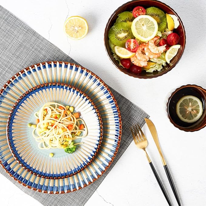 Stoneware Dinnerware Set of 4 4 Pieces Ceramic Dinner Plates Bowl Mug for Kitchen – Unique Gift Idea Scratch Resistant Dishes Dishwasher &amp Microwave Safe (Norwegian Coast)