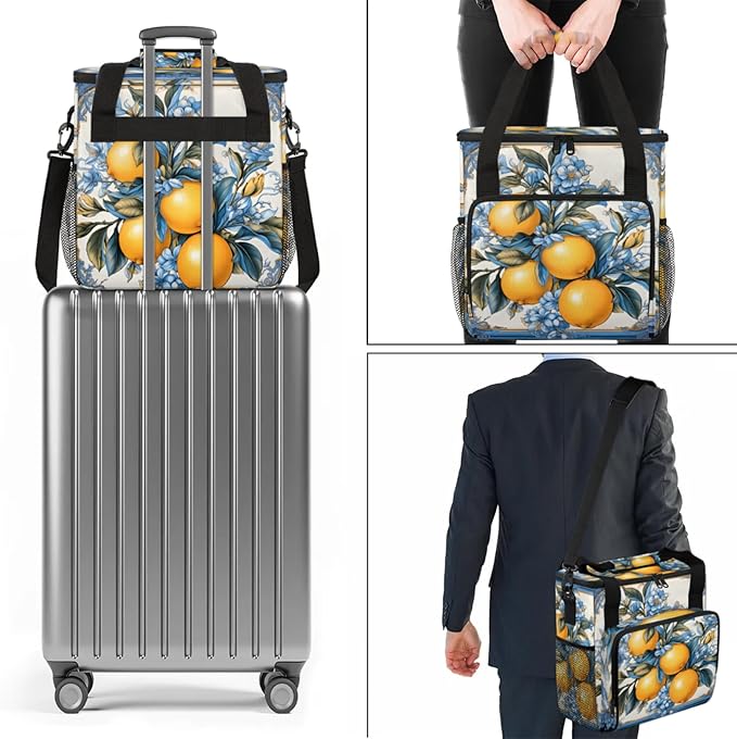 Farmhouse Lemon Coffee Maker Travel Bag for Keurig K-Mini/K-Mini Plus Insulated Waterproof Tote with Pockets for K-Cup Portable Single-Serve Brewer Case