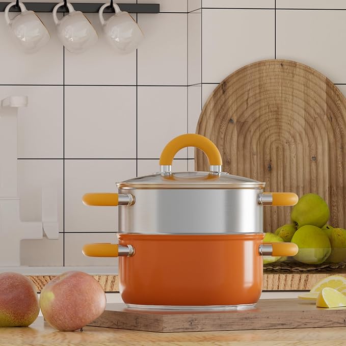 4 Quart Vegetable Steamer Oranger Steamer for Cooking with Lid and Steaming Bucket Gift for Housewarming Kitchen Decor Dishwasher Safe