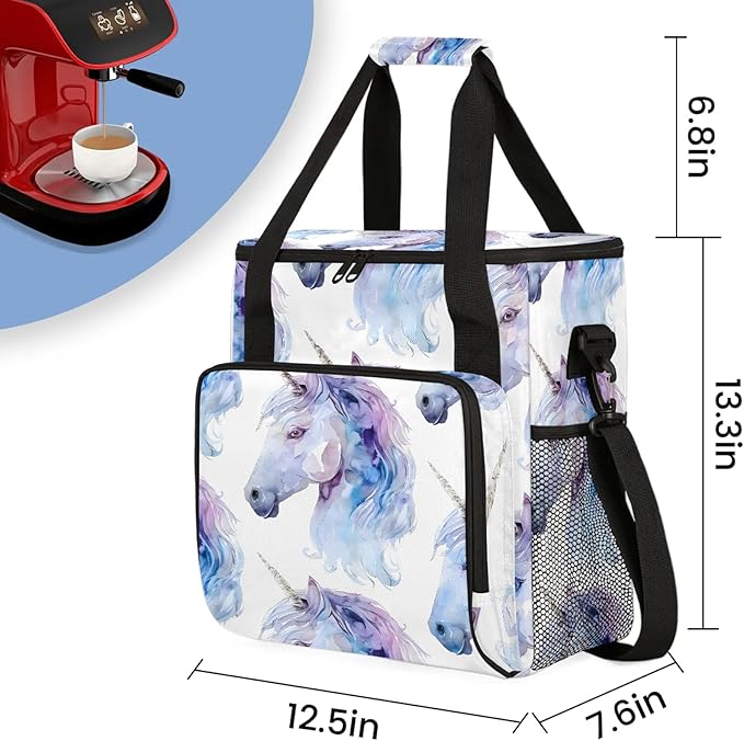 Unicorn Coffee Maker Carring Bag Large Insulated Storage Organizer Case Tote Bags with Shoulder Strap for Travel Work Picnic