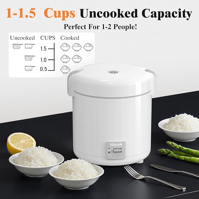 Rice Cooker Small 1-1.5 Cups Uncooked(3 Cups Cooked) Mini Rice Cooker with Removable Nonstick Pot One Touch&ampKeep Warm Function Travel Rice Cooker for Soup Grain Oatmeal Veggie White