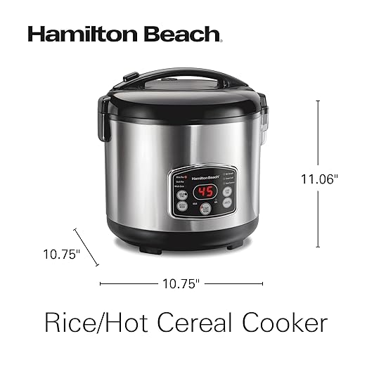 Hamilton Beach Digital Programmable Rice Cooker &amp Food Steamer 14 Cups Cooked (7 Uncooked) With Steam &amp Rinse Basket Stainless Steel (37548)