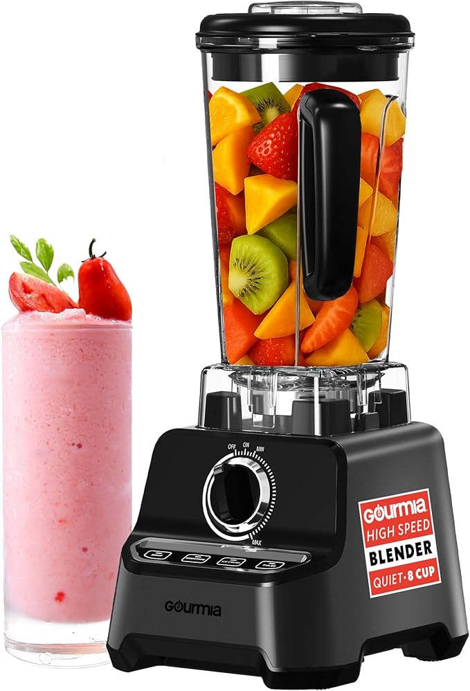Gourmia Countertop Commercial Blender – 2L BPA-Free Pitcher 4 Presets 1500W High-Speed Motor 45000 RPM Variable Speed Dial Built-In Tamper Dishwasher-Safe Parts Black