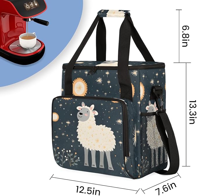 Cute Sheep Coffee Maker Carrying Bag Night Flowers Travel Storage Bag Compatible with K-Mini or K-Mini Plus Single Serve Coffee Brewer Carrying Case with Multiple Pockets &amp Shoulder Strap
