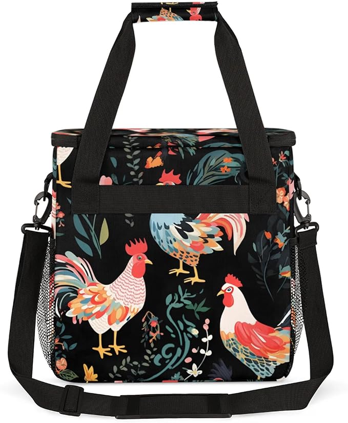 Roosters Flowers Coffee Maker Travel Bag for Keurig K-Mini/K-Mini Plus Insulated Waterproof Tote with Pockets for K-Cup Portable Single-Serve Brewer Case