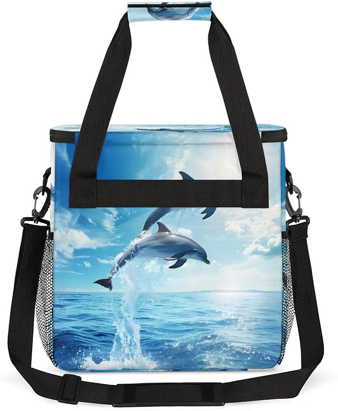 Ocean Sea Dolphin Travel Coffee Maker Carrying Bag Large Organizer Storage Tote Bag Insulated Reusable Cooler Grocery Bags