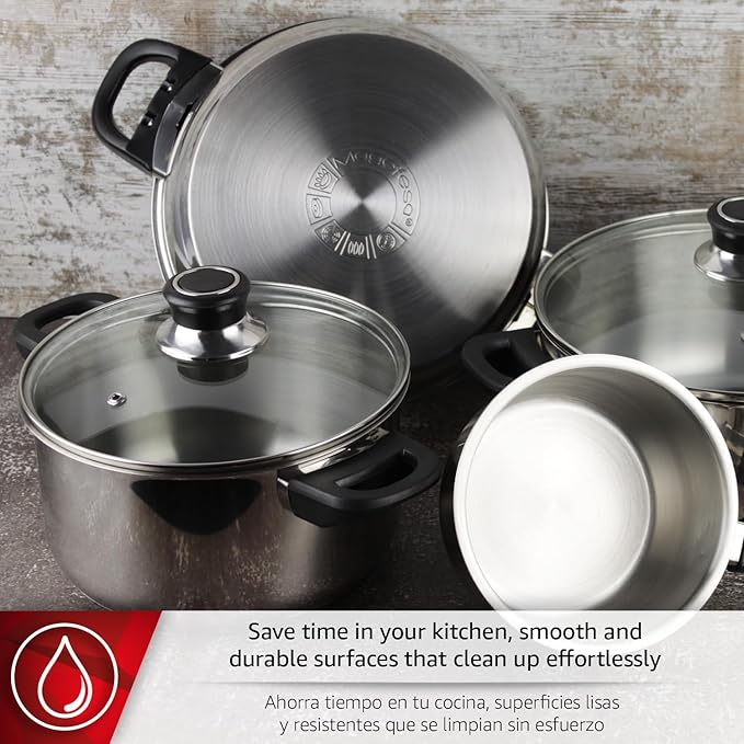 Magefesa Royal 6-Piece Stainless Steel Cookware Set Includes Stockpots Deep Sauté Pa and Saucepan Compatible with All Types of Stovetops Easy Cleaning Dishwasher Safe