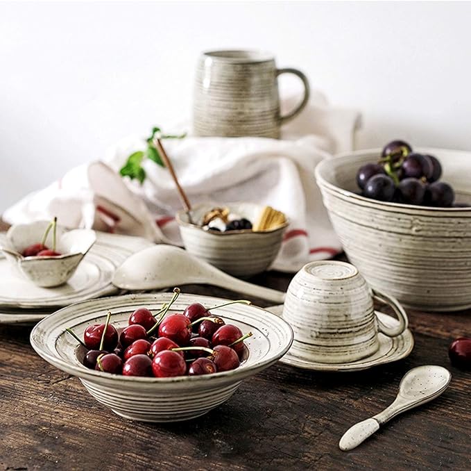 Ceramics Dinner Sets Retro Steak Plates and Cereals Bowls Sets | 36 Pieces Gradient Thread Porcelain Dinnerware Combination Set for Wedding Gifts and Restaurant