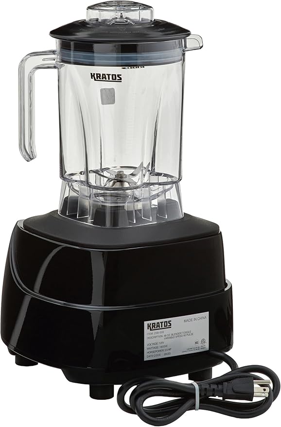 Kratos Commercial 3.5 HP Variable Speed Blender Pulse Feature 48 oz. Jar 120V 1800W NEMA 5-15P Plug Black Countertop Professional Blender (29B-006)