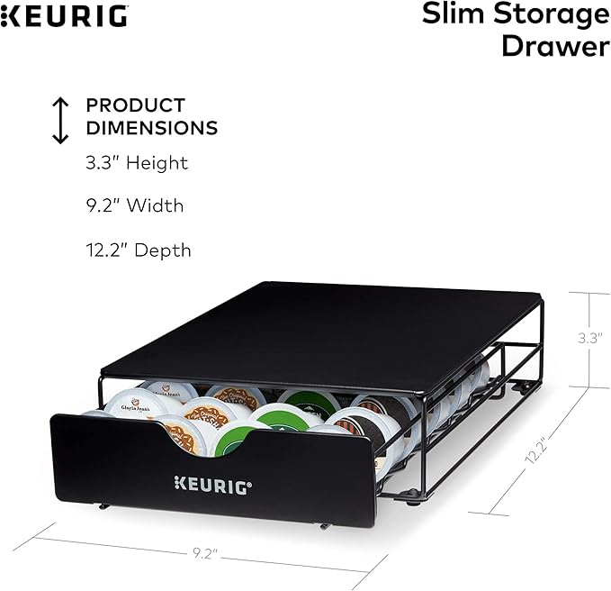 Keurig K-Express Coffee Maker Single Serve K-Cup Pod Brewer Black 12.8' L x 5.1' W x 12.6' H &amp Slim Non-Rolling Storage Drawer Coffee Pod Storage Holds up to 24 K-Cups