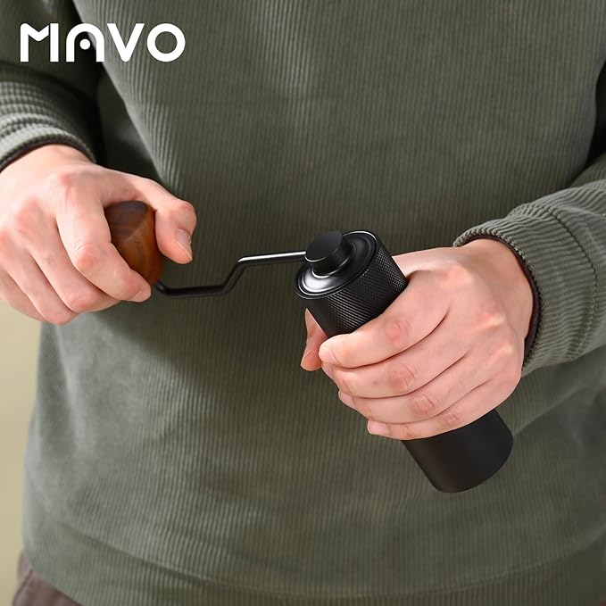 MAVO Manual Coffee Grinder Wizard Hand Coffee Grinder Capacity 25g with CNC Stainless Steel Pentagon Conical Burr Adjustable Setting Burr Coffee Bean Grinder for French Press Pour Over Silver