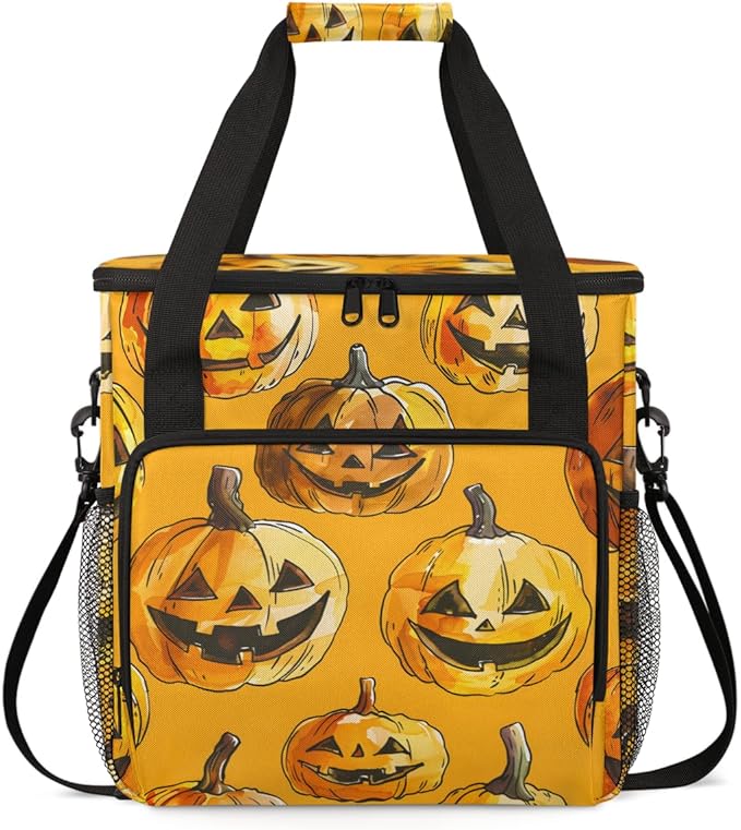 Gothic Pumpkin Coffee Maker Carrying Bag Bright Pumpkin Travel Storage Bag Compatible with K-Mini or K-Mini Plus Single Serve Coffee Brewer Carrying Case with Multiple Pockets &amp Shoulder Strap