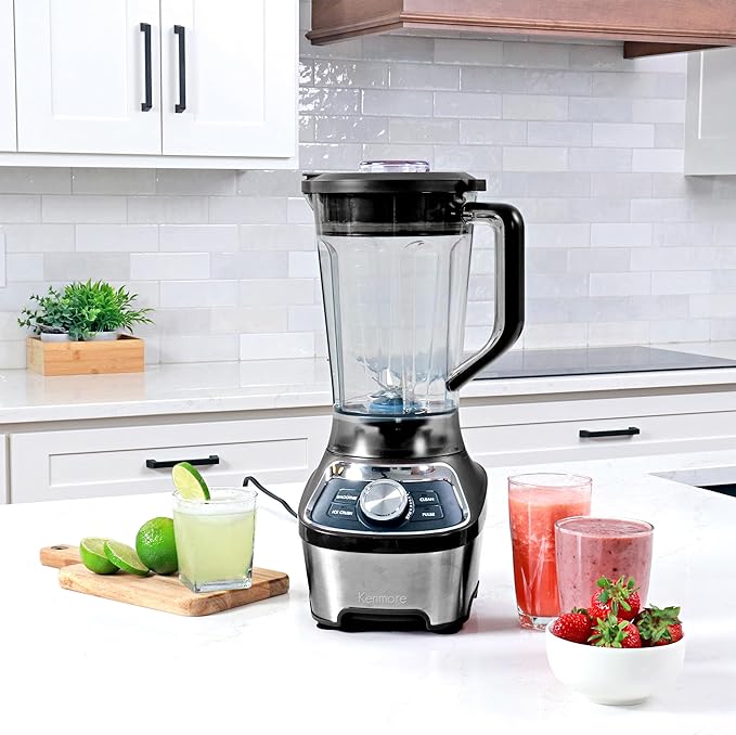 Kenmore Countertop Blender – Electric Mixer for Smoothies Ice Crush &amp Pulse Function Heavy Duty Tritan plastic Pitcher licuadora With 6 Speed Kitchen Appliance Dishwasher-Safe Jar Black