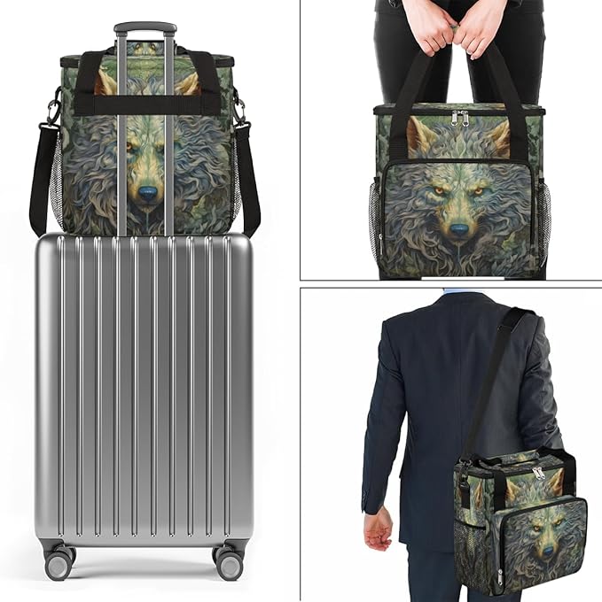 Cool Wolf With Gold Eyes Coffee Maker Carrying Bag Waterproof Coffee Maker Travel Storage Bag Portable Coffee Machine Tote Bag Carry on Bag Case with Shoulder Strap for Single Serve Coffee Maker