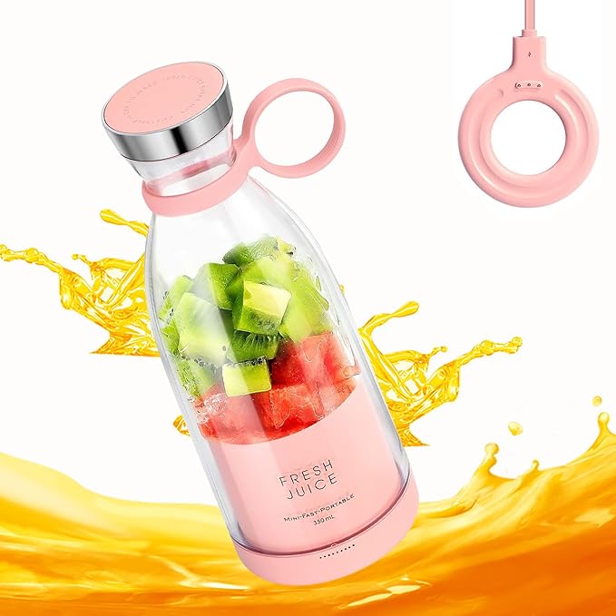 Personal Portable Blender 350ml USB Rechargeable Smoothie Maker with Stainless Steel Blade BPA-Free &amp Easy Clean Compact Travel Cup for Gym Office Home - Pink