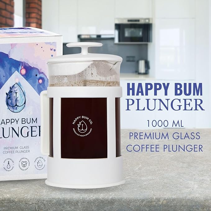 Happy Bum Coffee Plunger | 1 Liter(33.8oz) Glass French Press Stainless Steel Strainer | Easy to Use &amp Clean French Coffee Press Glass for Brewing and Storing Coffee Blend