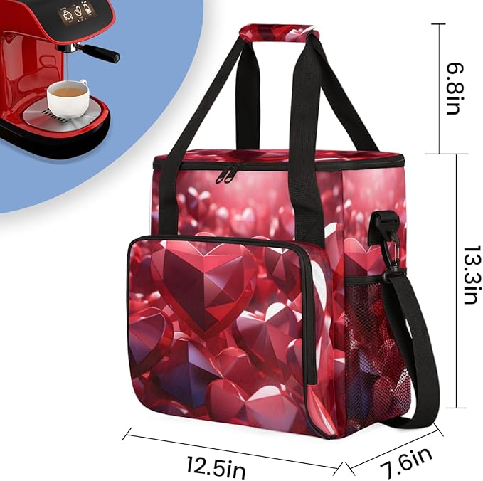 Heart Diamond Coffee Maker Carrying Bag Portable Travel Storage Tote Bag Compatible with K-Mini or K-Mini Plus Single Serve Coffee Brewer Carrying Case with Multiple Pockets &amp Shoulder Strap