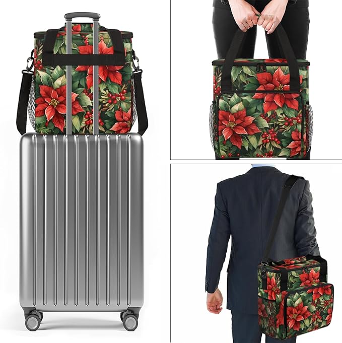 Holly Berry Flowers Coffee Maker Carrying Bag Dreamy Flowers Travel Storage Bag Compatible with K-Mini or K-Mini Plus Single Serve Coffee Brewer Carrying Case with Multiple Pockets &amp Shoulder St