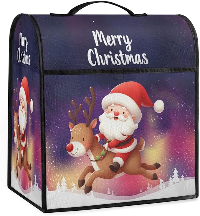 cfpolar Kitchen Aid Mixer Cover Compatible with 6-8 Quarts Santa Claus Elk Christmas Stand Mixer Cover Kitchen Aid Mixers Accessories Appliance Organizer Bag Dust Covers with Zipper Pocket
