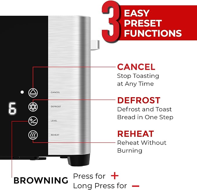 Mueller UltraToast Full Stainless Steel Toaster 2 Slice Long Extra-Wide Slots with Removable Tray Cancel/Defrost/Reheat Functions 6 Browning Levels with LED Display Housewarming Gifts New Home