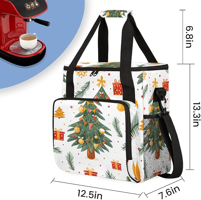 Glitter Tree Coffee Maker Carrying Bag Christmas Gift Travel Storage Bag Compatible with K-Mini or K-Mini Plus Single Serve Coffee Brewer Carrying Case with Multiple Pockets &amp Shoulder Strap