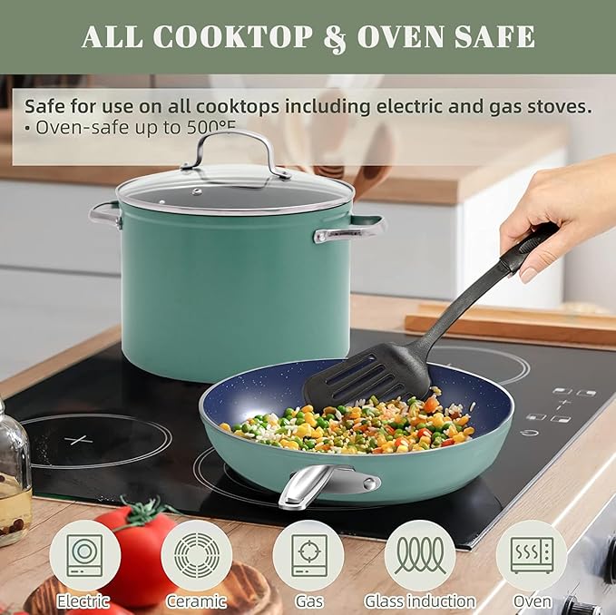 Nuwave 12pc Forged Lightweight Cookware Set G10 Healthy Duralon Ceramic Ultra Non-Stick Coating Vented Tempered Glass Lids Stay-Cool Handles Induction-Ready &amp Works on All Cooktops PFAS Free