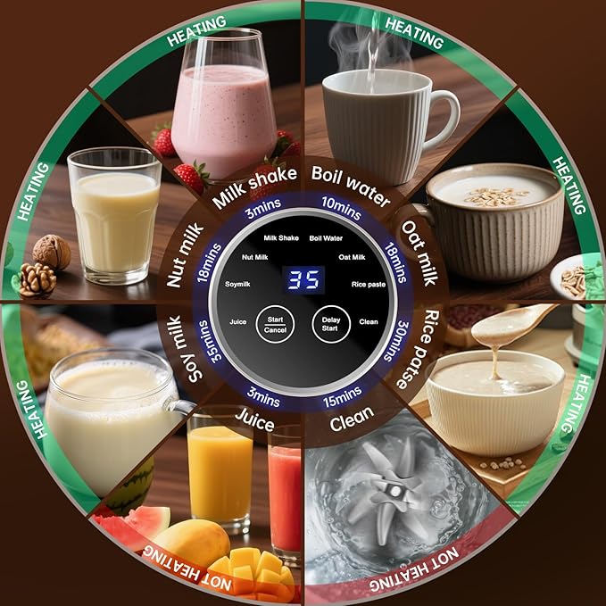 8 IN 1 Nut Milk Maker Machine 40OZ Capacity Homemade Almond Oat Coconut Plant Based Milks&amp Non Dairy Beverages Automatic Pure Copper Motor Soy Milk Maker Blender with Delay Start/Boil Water