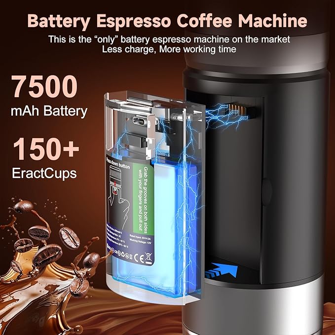 Portable Espresso Machine with Removeable Battery 20 bar Mini Travel Coffee maker Expresso Coffee Maker with USB-C3-in-1 Car Coffee Maker Self-Heating Ground Coffee &amp Capsule(Ns&ampDG)