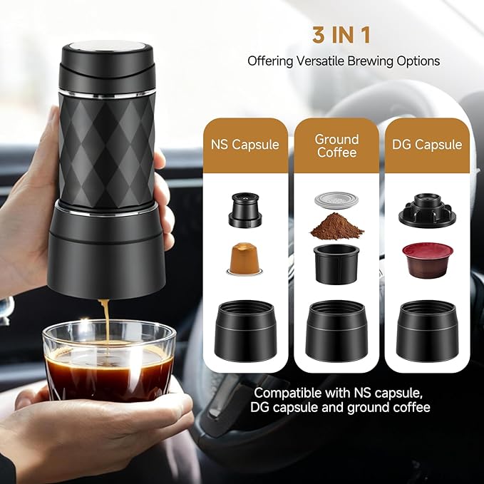 Portable Coffee Maker Lightweight Manual Portable Espresso Machine with 13-18 Bar Pressure Fit for Office Camping Travel Black