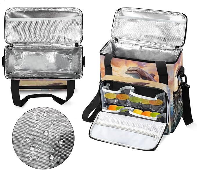 Sunset Dolphin Coffee Maker Carrying Bag Cute Dolphin Travel Storage Bag Compatible with K-Mini or K-Mini Plus Single Serve Coffee Brewer Carrying Case with Multiple Pockets &amp Shoulder Strap