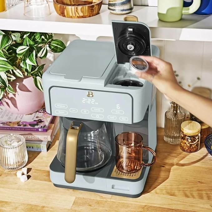 Dual Function Coffee Maker with 12 Cup Drip Brewing and Single Cup Option Programmable Control Panel (Hydrangea)